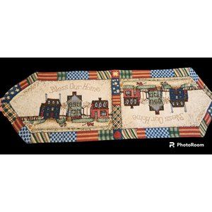 Tapestry Table Runner Bless Our Home Americana Country Houses